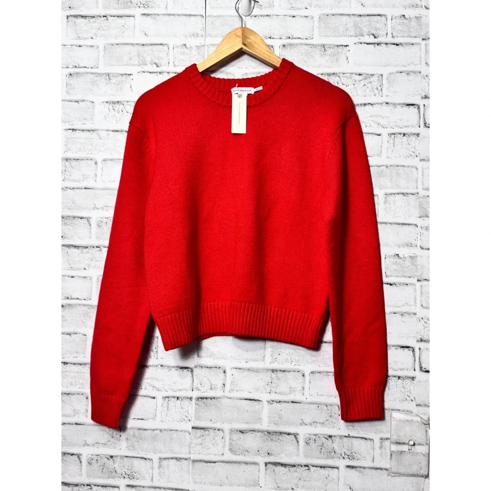 Good American Womens Red Grenadine Crewneck‎ Knit Sweater GSK0292 Size S NWT